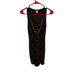 Vintage Cache Black Ruched Chain Embellished Tank Dress Size‎ XS